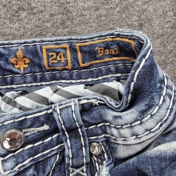 Rock Revival Jeans Womens 24 Bootcut Nadine Distressed Rhinestone Embroidered - Picture 5 of 11